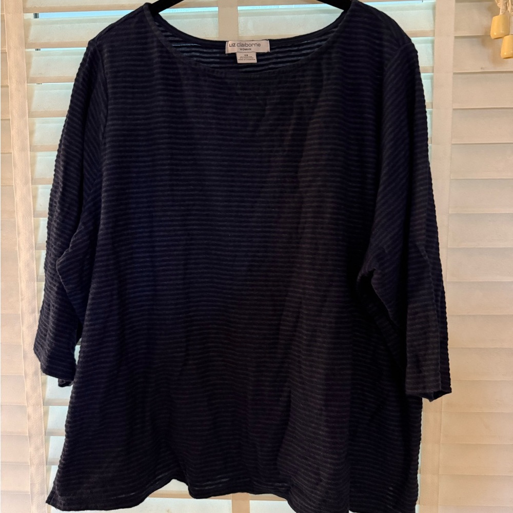 Liz Claiborne Ribbed Navy Long Sleeve Top